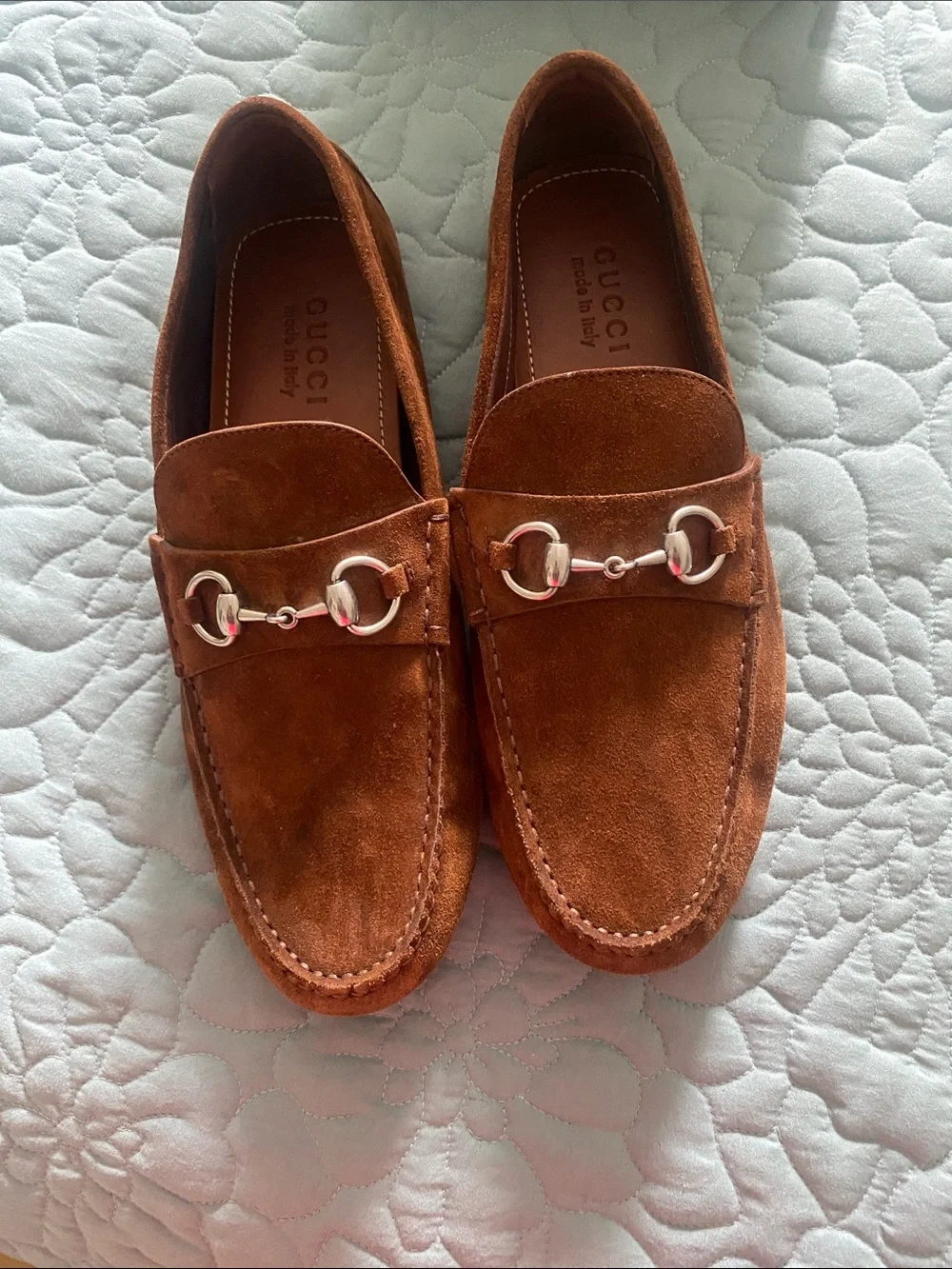 Gucci Brown Suede Horsebit Driving Loafers retail $930